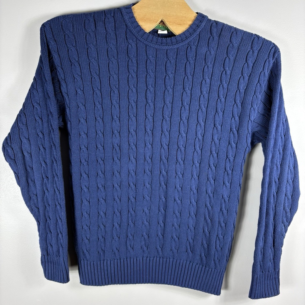 Oakton Limited Men's Large Dark Blue Crew Neck‎ Cable Knit Pullover Sweater VTG